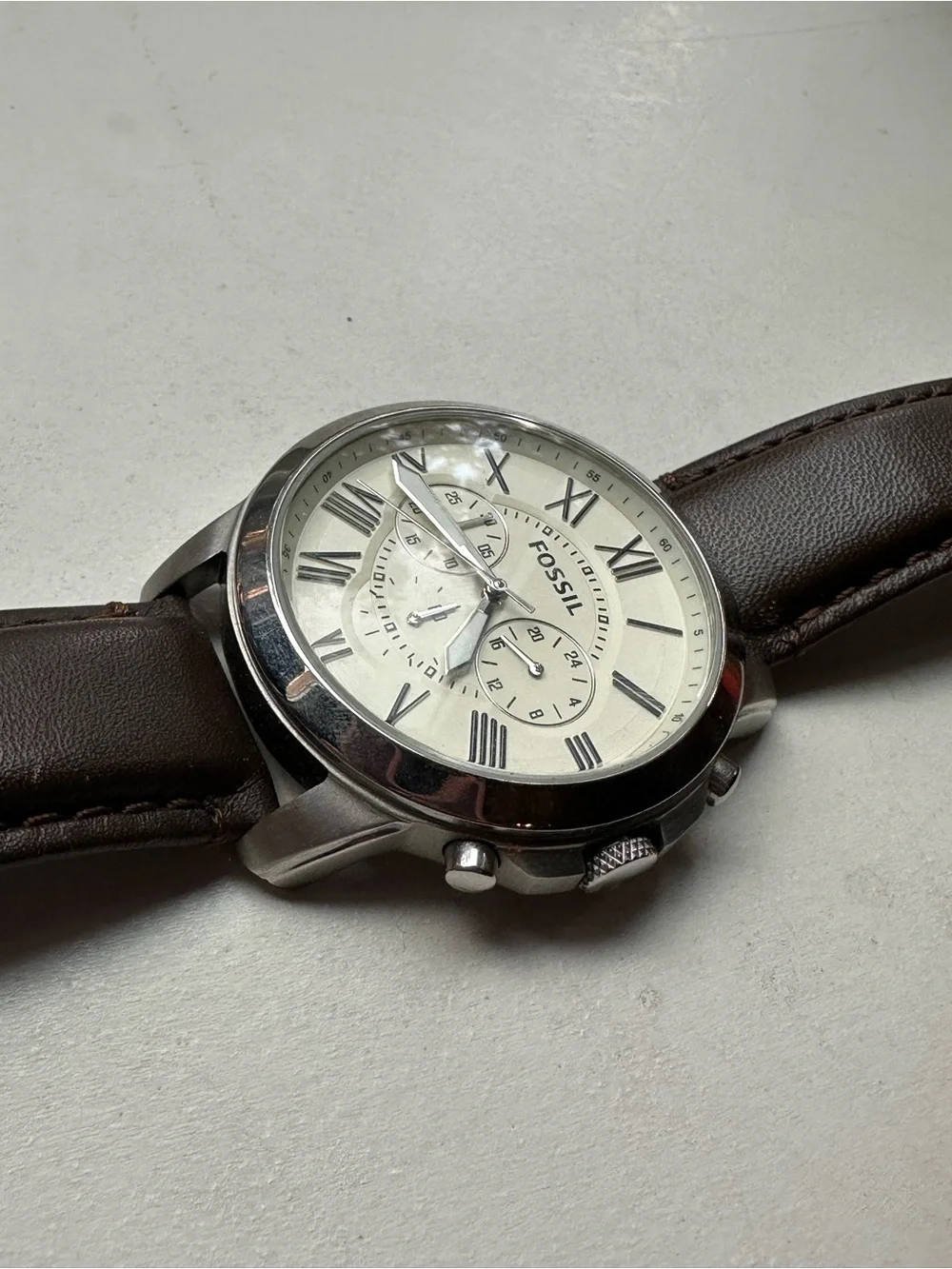 Fossil Men's Brown Leather Strap Watch - Grant 44mm